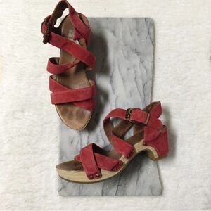 Mam Zelle Red Suede Clog Heels Size 8 Adjustable Buckle Strap Boho Western